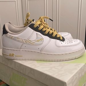 Size 8 2020 limited release Air Force 1 Gold, Charcoal, and white.